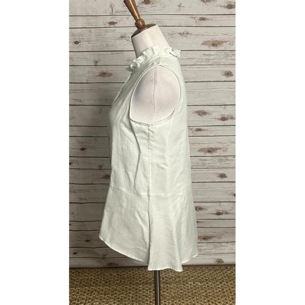 Worth New York pleated collar sleeveless button-up linen-blend shirt Size 12 - Picture 4 of 7